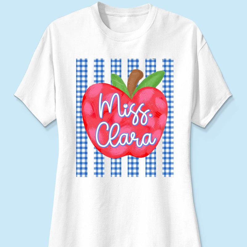 Striped Teacher Apple Custom Name - Personalized Shirt - Back To School Gift for Teachers