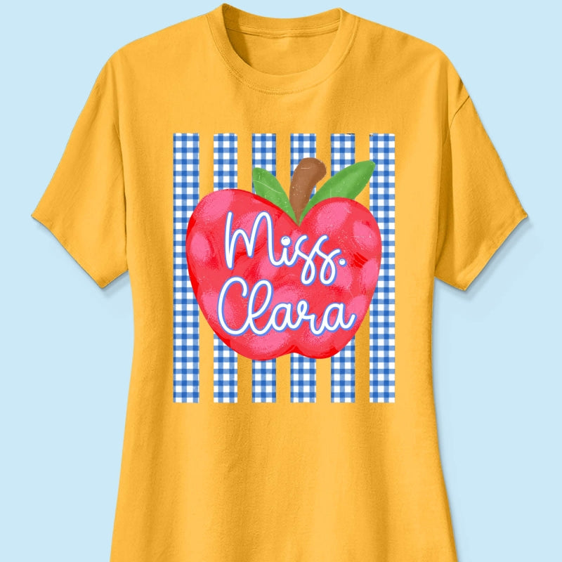 Striped Teacher Apple Custom Name - Personalized Shirt - Back To School Gift for Teachers