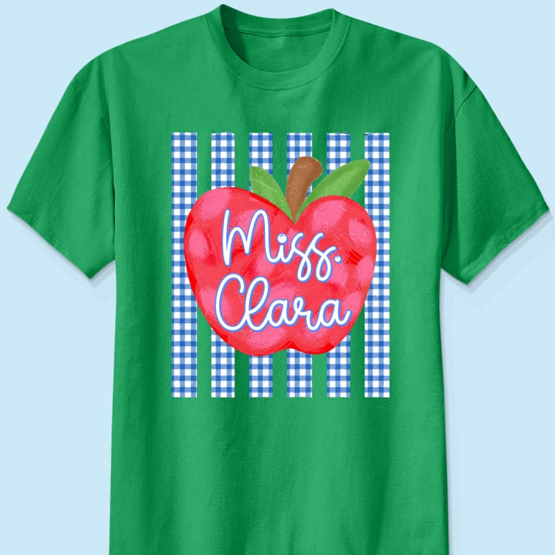 Striped Teacher Apple Custom Name - Personalized Shirt - Back To School Gift for Teachers
