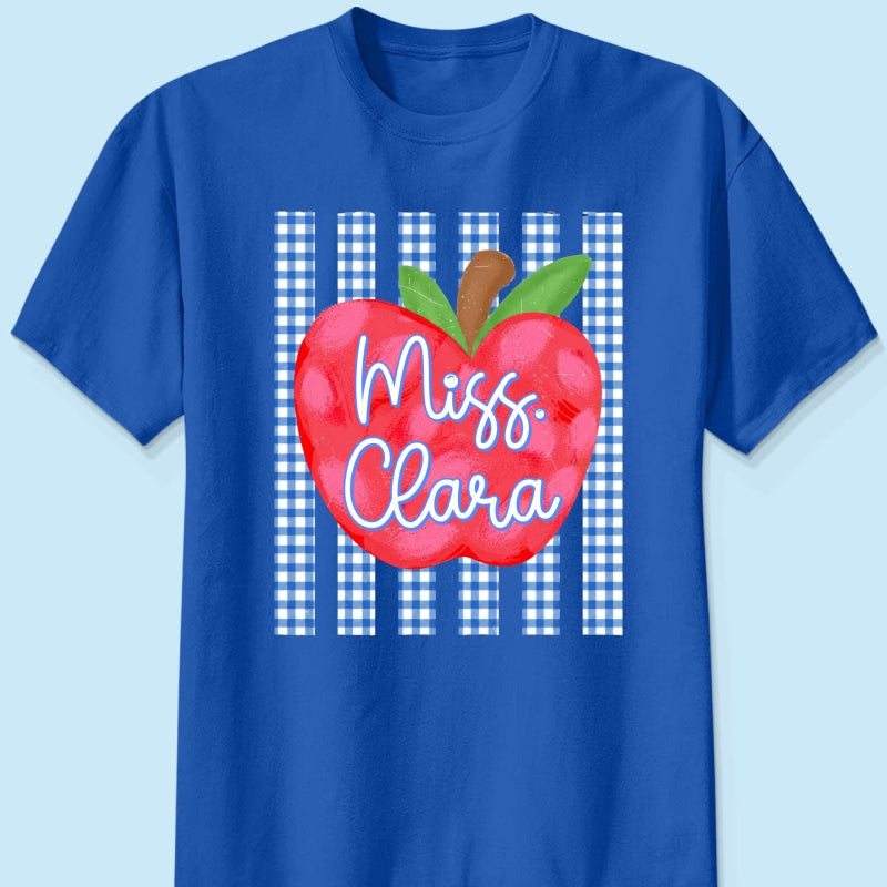 Striped Teacher Apple Custom Name - Personalized Shirt - Back To School Gift for Teachers