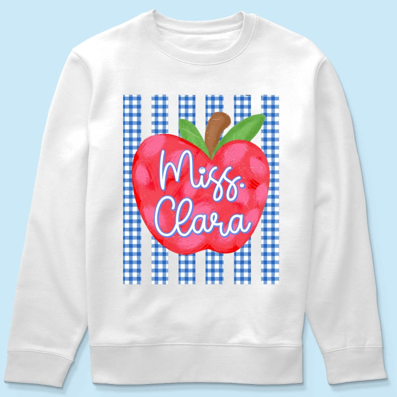Striped Teacher Apple Custom Name - Personalized Shirt - Back To School Gift for Teachers