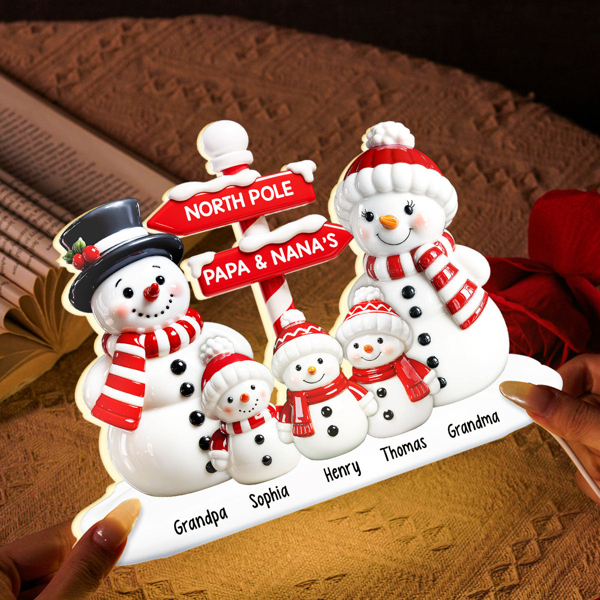 3D Effect Snowman North Pole - Personalized Light Box - Christmas Decor For Grandma, Grandpa, Family