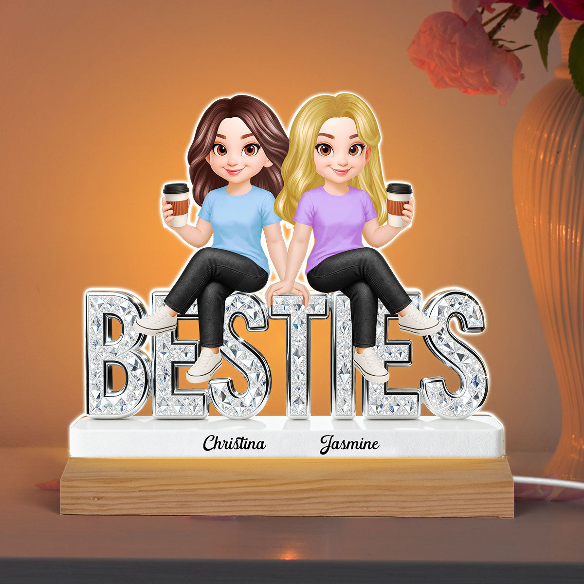 Beautiful Besties Forever - Personalized Acrylic Plaque LED Night Light - Gift For Best Friends