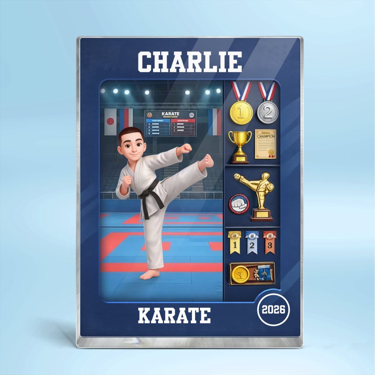 Karate Man Action Figure - Personalized Acrylic Block Plaque - Gift For Karateka