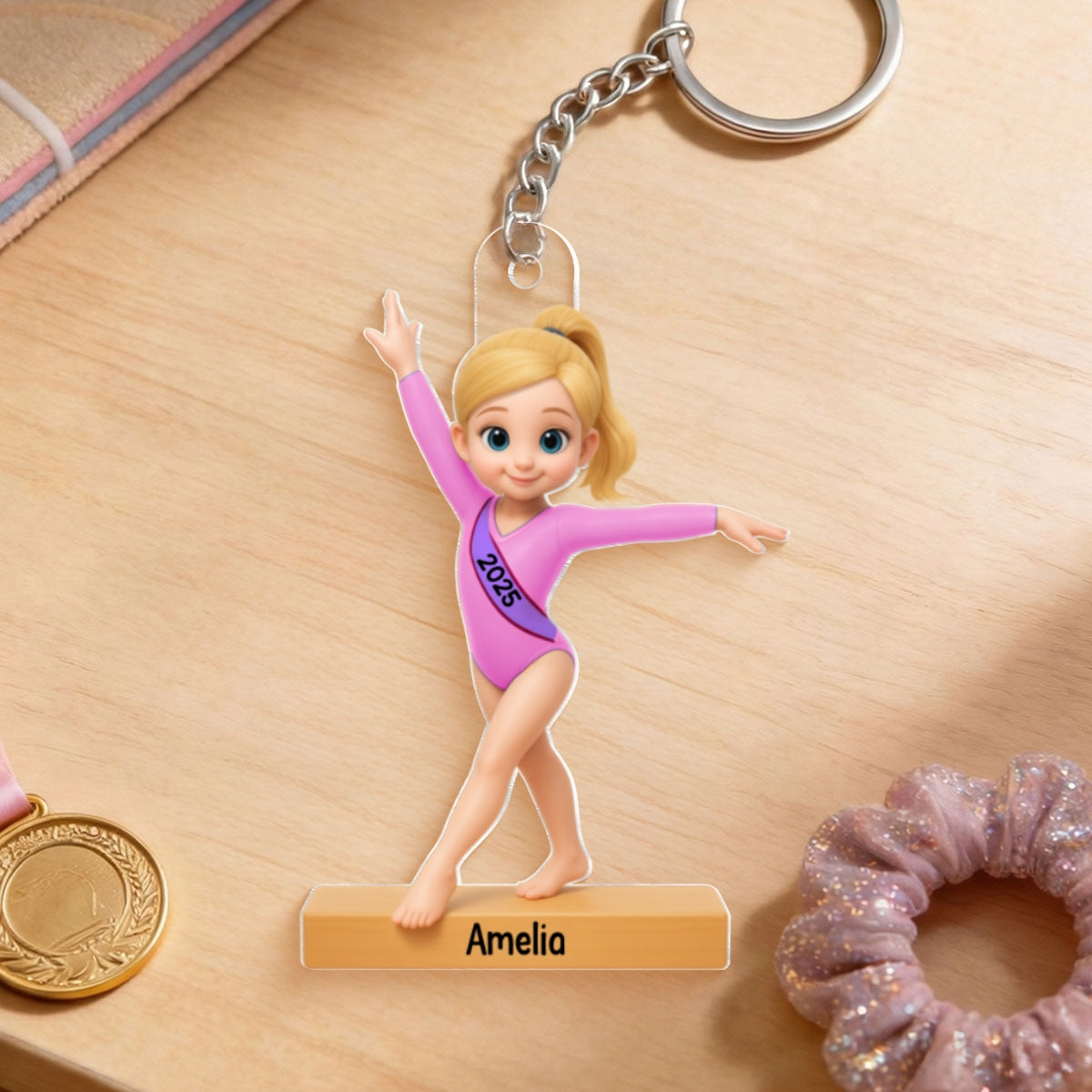 Gymnastic Girl 3D Effect - Personalized Acrylic Keychain - Custom Keyrings, Name Tags
