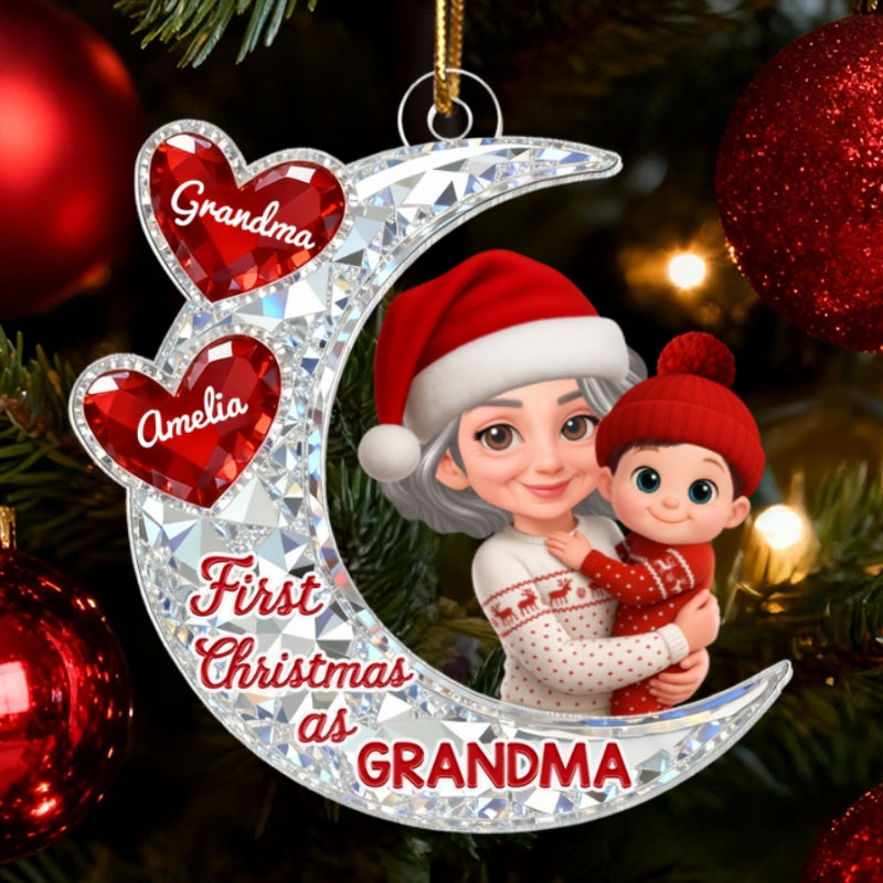 3D Effect Flat Moon First Christmas With New Baby - Personalized Acrylic Ornament - Christmas Gift For New Grandma, New Mom