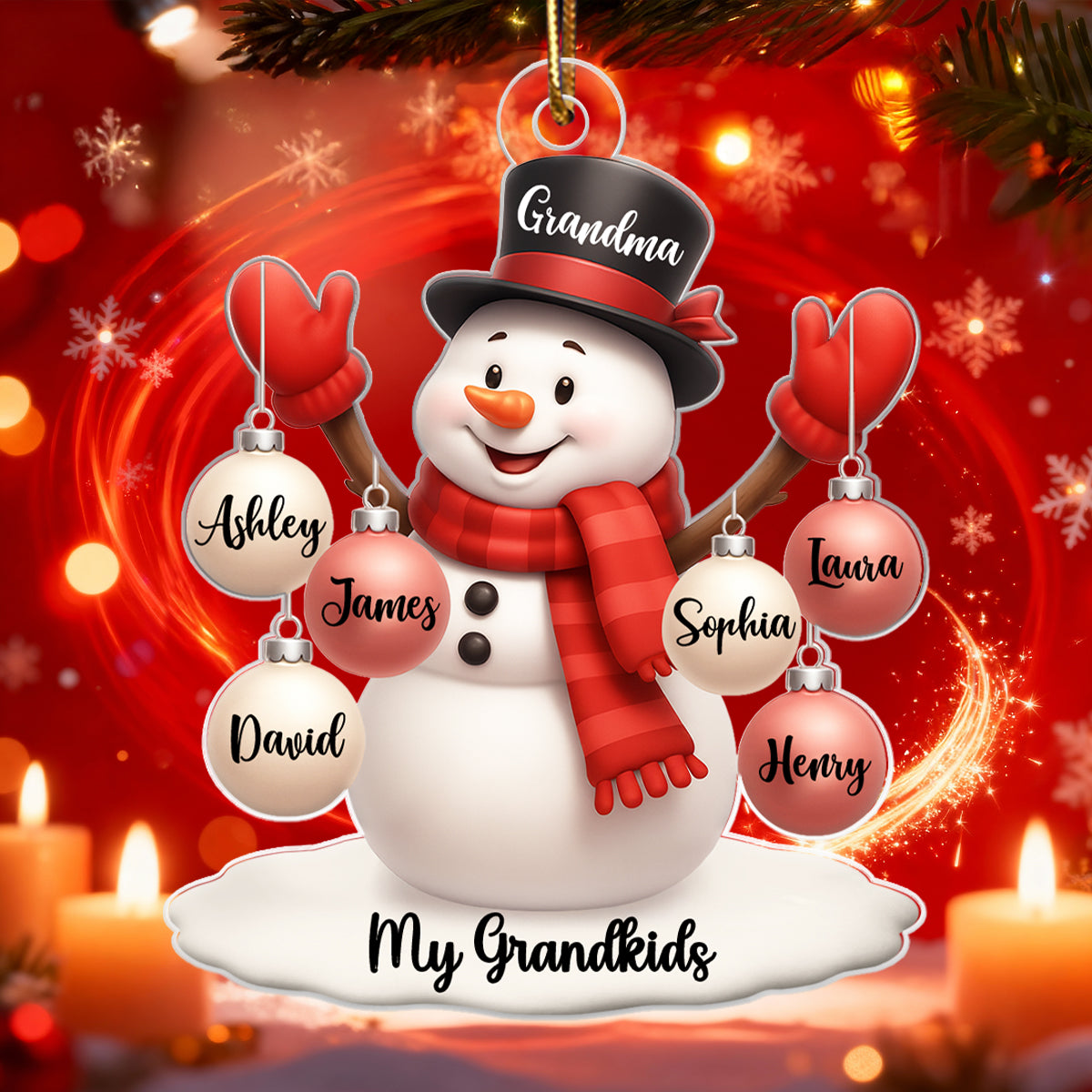 Snowman Grandma Grandkids Ball Ornaments - Personalized Acrylic Ornament - Christmas Gift for Family