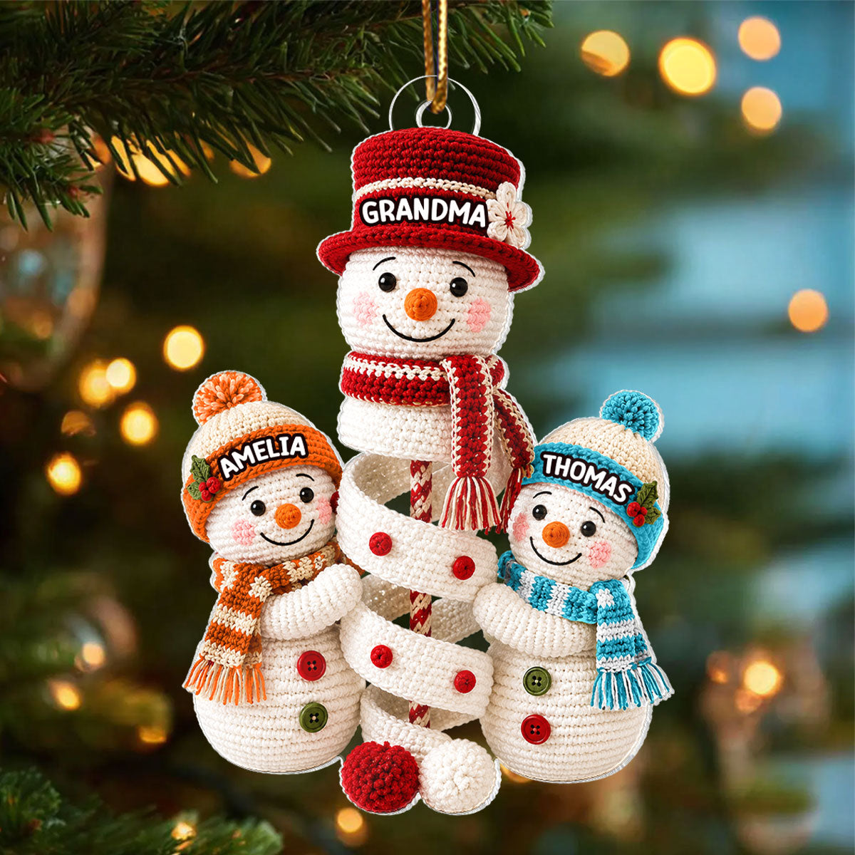 Cute Snowman Grandma & Grandkids - Personalized Acrylic Ornament - Christmas Gift for Grandma, Granddaughter, Grandson