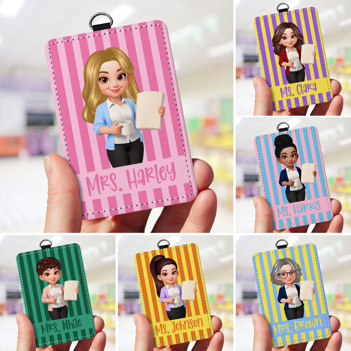Trending Stripe Woman Style Teacher - Personalized ID Badge Holder - Back To School Gift For Teacher