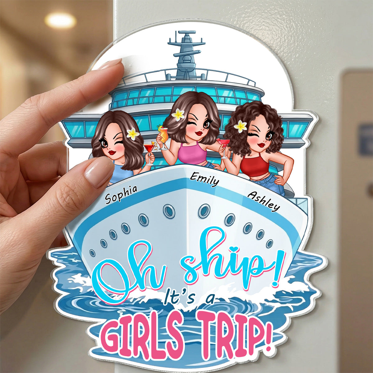 Girl Cruise Trip Pretty Women On Cruise - Personalized Cruise Ship Door Magnet - Girl Cruise Trip Keepsake