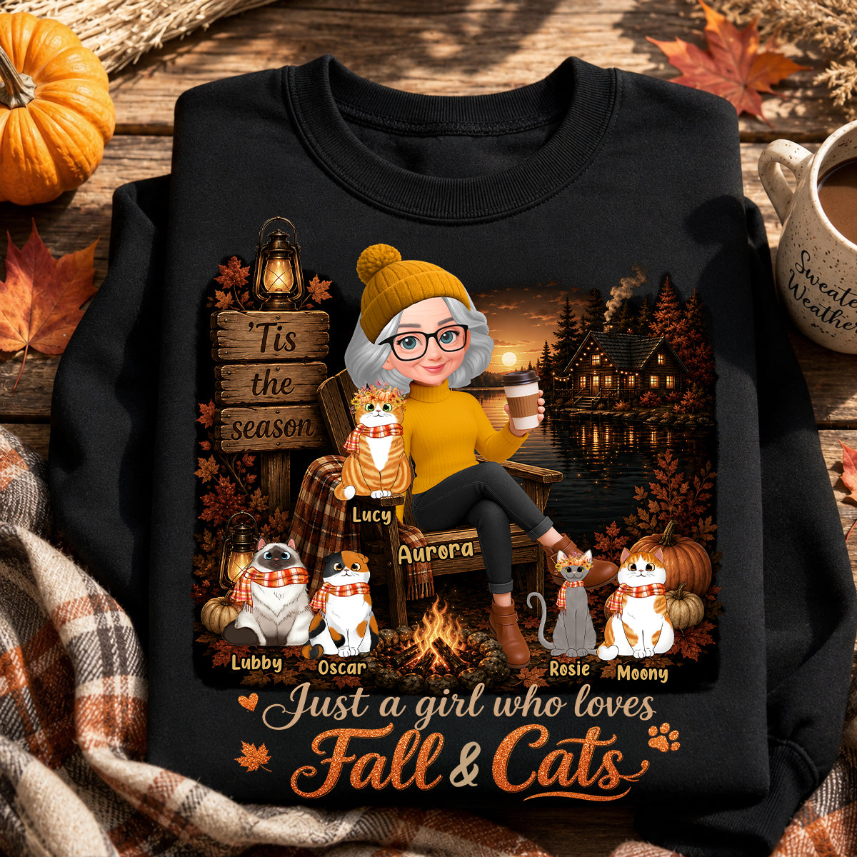 Just a Girl Who Loves Fall & Cats - Personalized Shirt - Cozy Fall Tee for Cat Moms