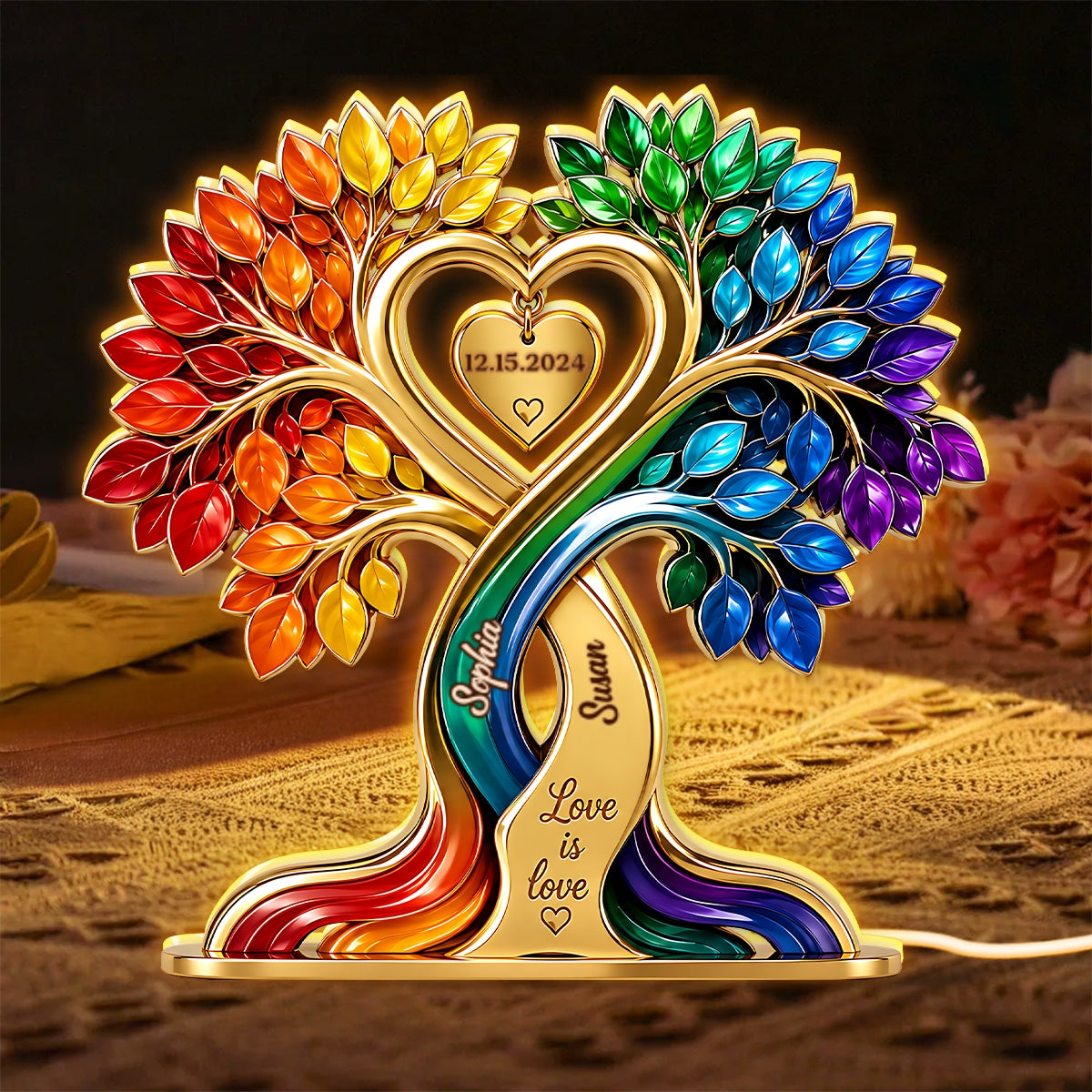 LGBTQ+ Couple Heart Tree - Personalized Light Box - Anniversary Gift for Him, Gift for Her