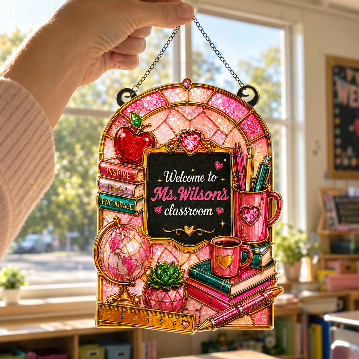 Welcome to Teacher's Classroom - Personalized Acrylic Suncatcher - Back to School Gift for Teacher, Classroom Decor