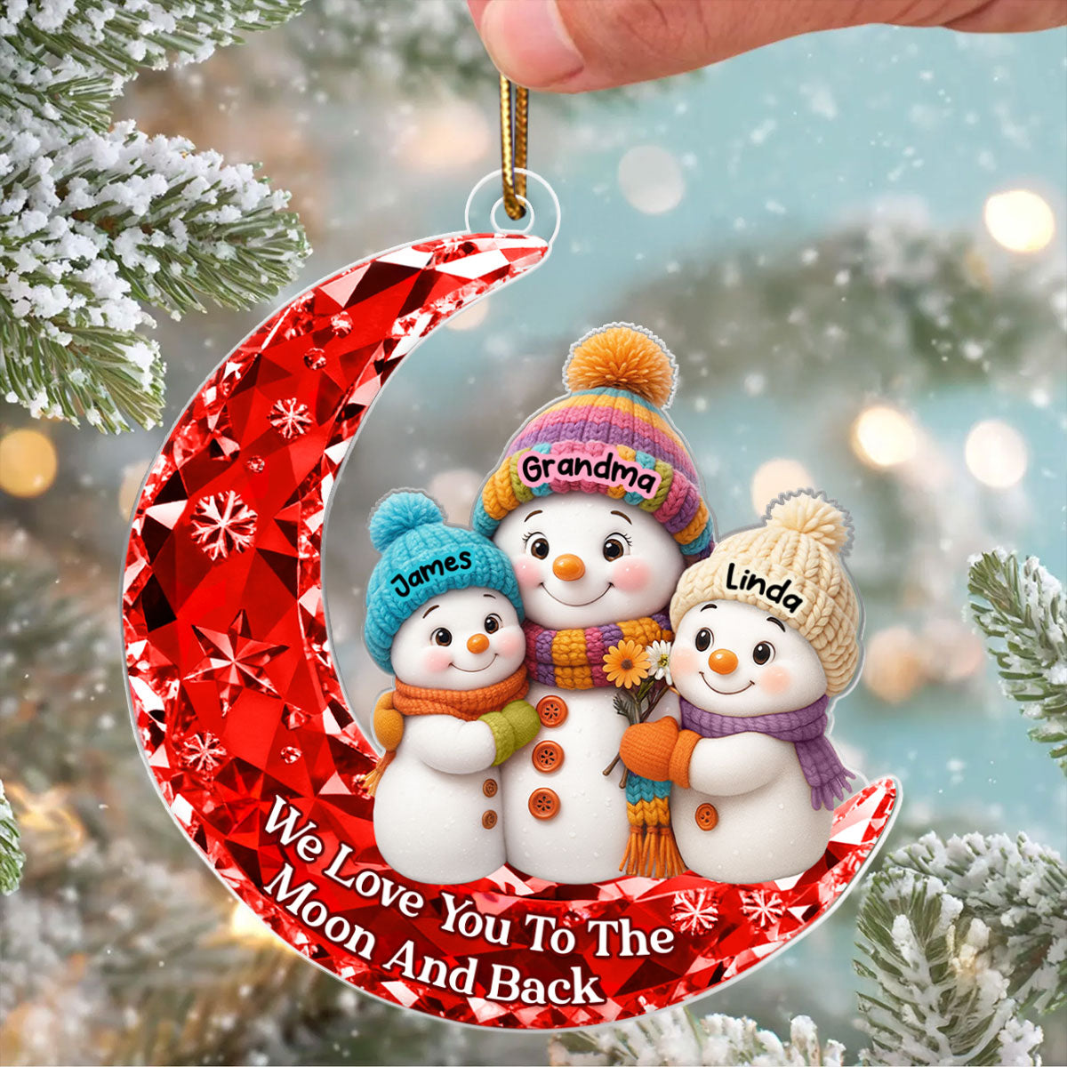 Love my Grandkid to the Moon and Back 3D Crystal Effect  - Personalized Acrylic Ornament - Christmas Gift for Grandma, Grandkids