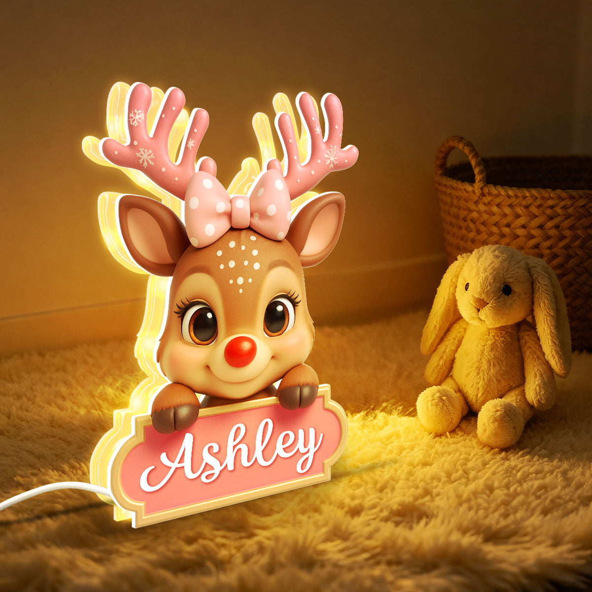 Baby Kid Reindeer Nursery Lamp - Personalized Light Box - Christmas Gift for Children, Grandchildren