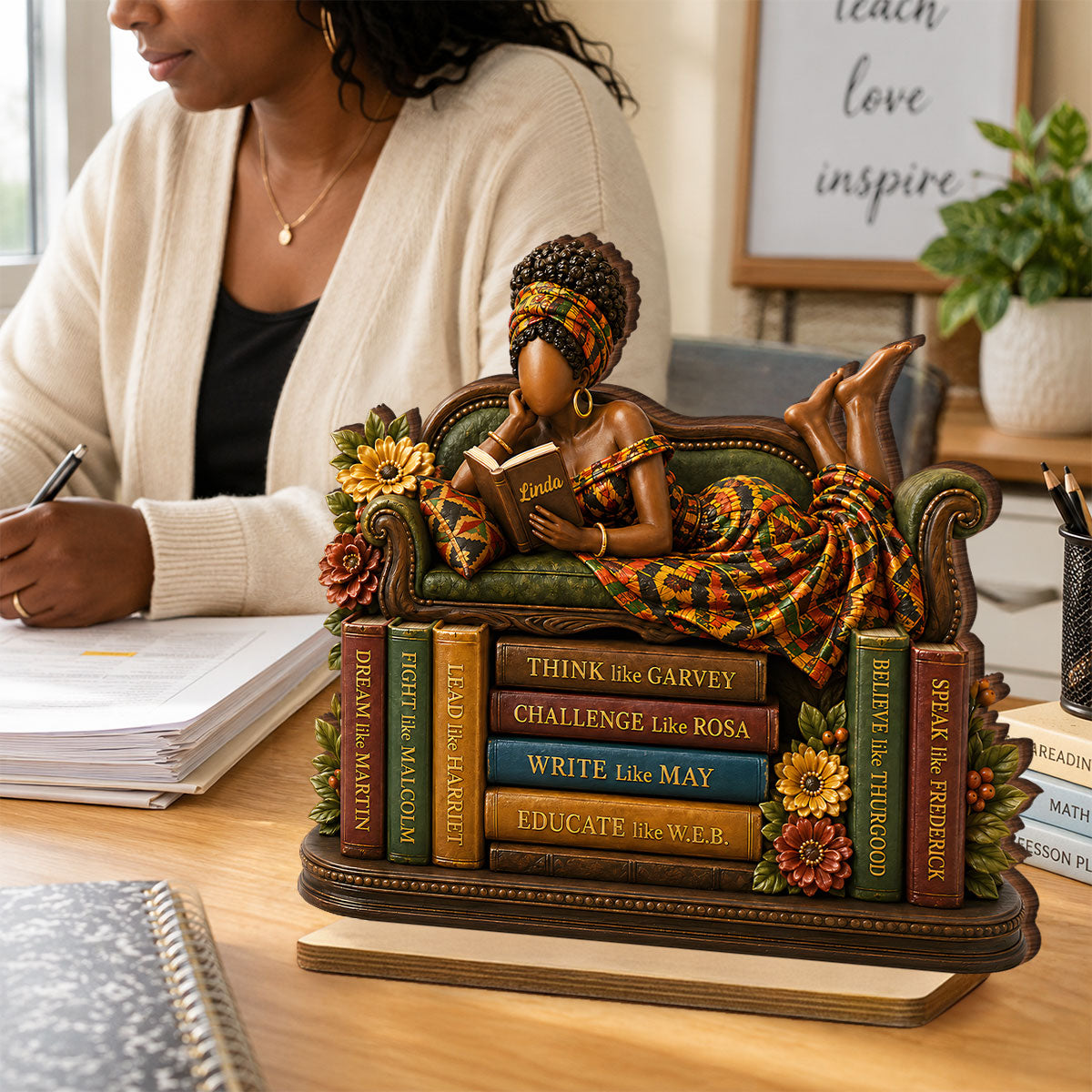 Black History Book Lover - Personalized 2-Layered Wooden Plaque - Custom Book Lover Gift