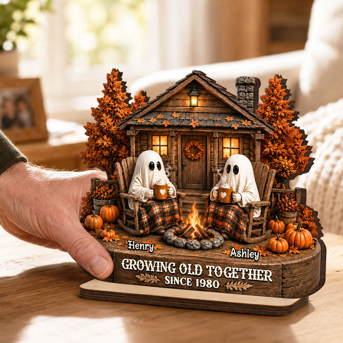 Cute Boo Couple Fall Season Halloween - Personalized 2-Layered Wooden Plaque - Gift For Couple, Him, Her