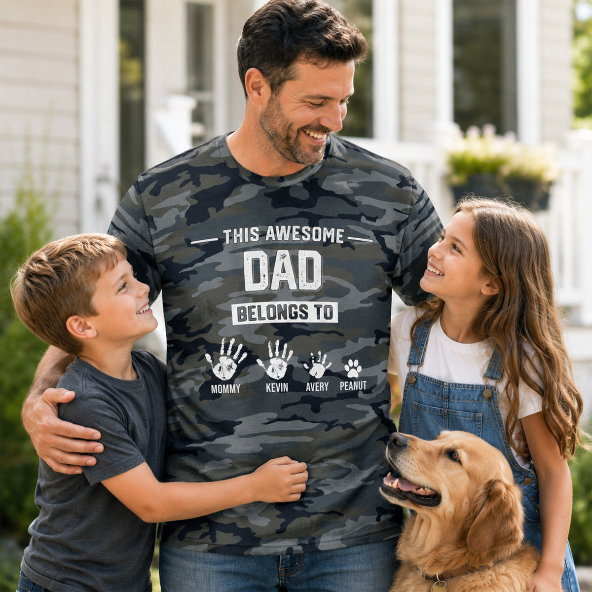 This Awesome Dad Grandpa Belongs To Hands Paws Camo Pattern - Personalized Shirt - Father's Day Gift For Husband, Dad, Grandpa