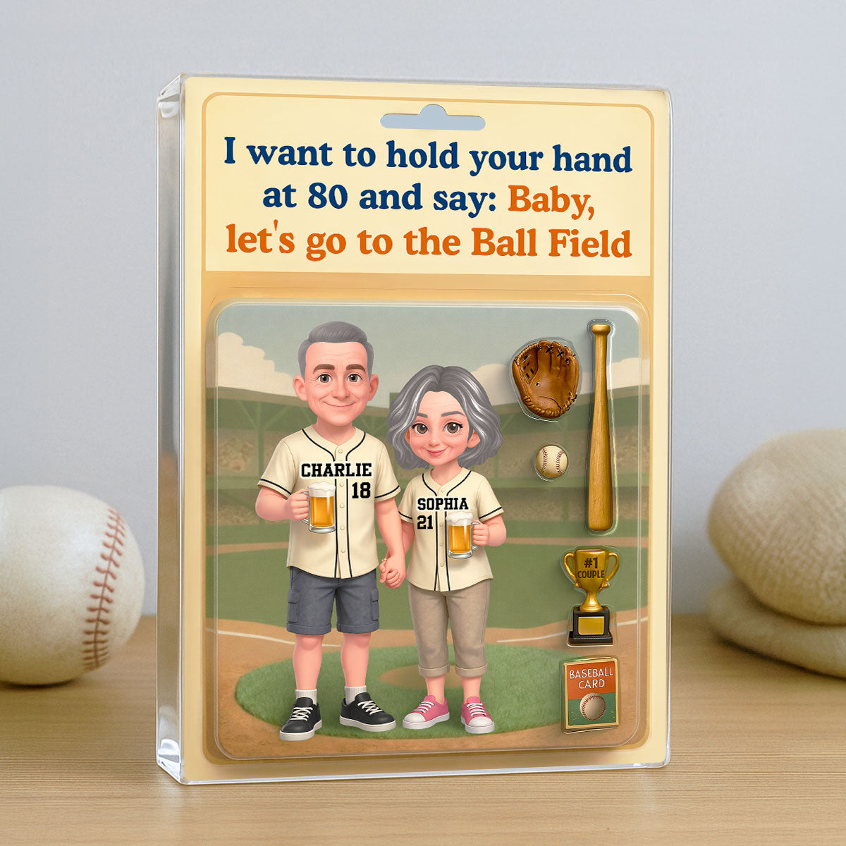 Let's Go to the Ball Field Baseball Couple Custom Figure - Personalized Acrylic Block Plaque - Heartfelt Gift for him, for her