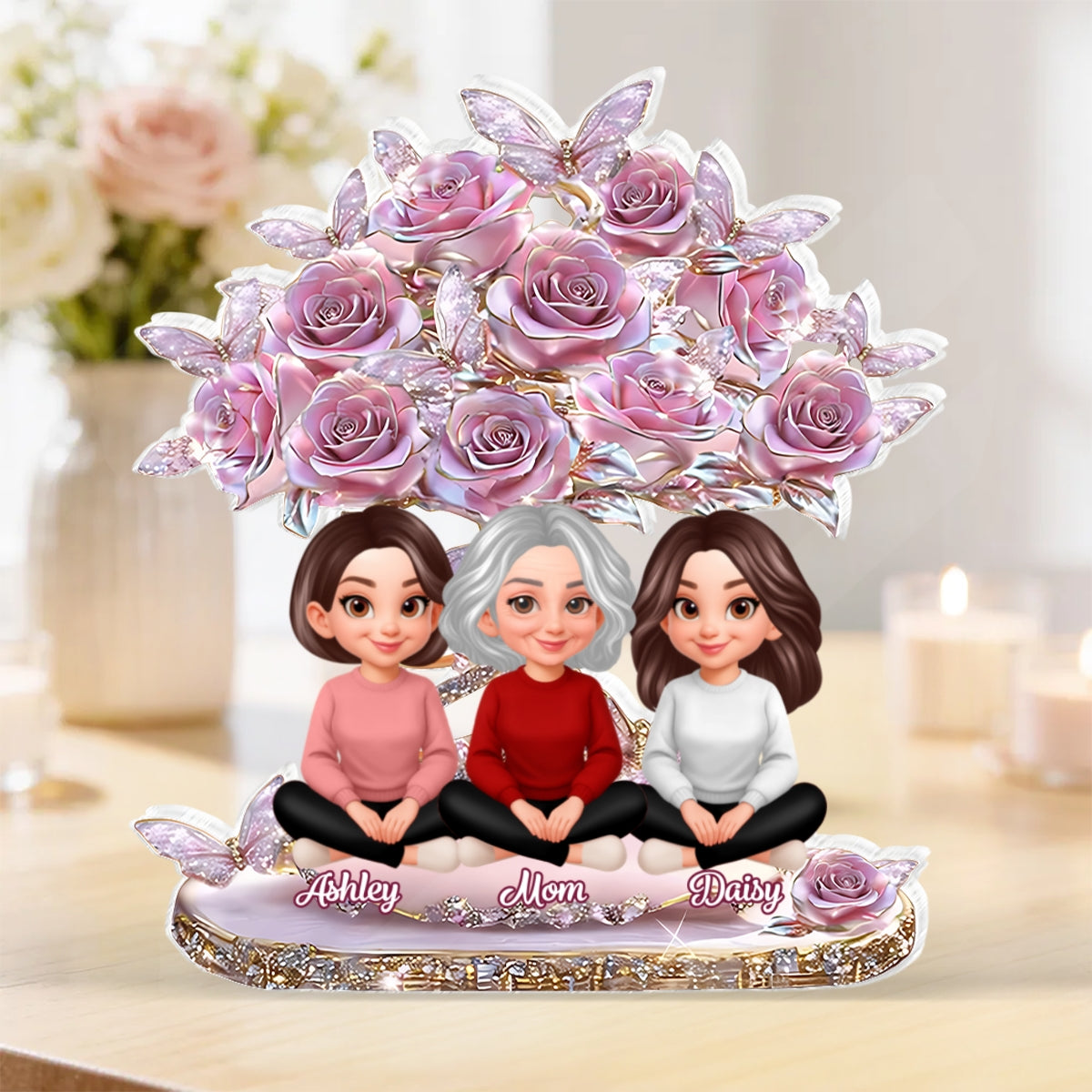 Best Mom Ever And Daughters - Personalized Acrylic Block Plaque - Heartfelt Gift For Mom, Grandma