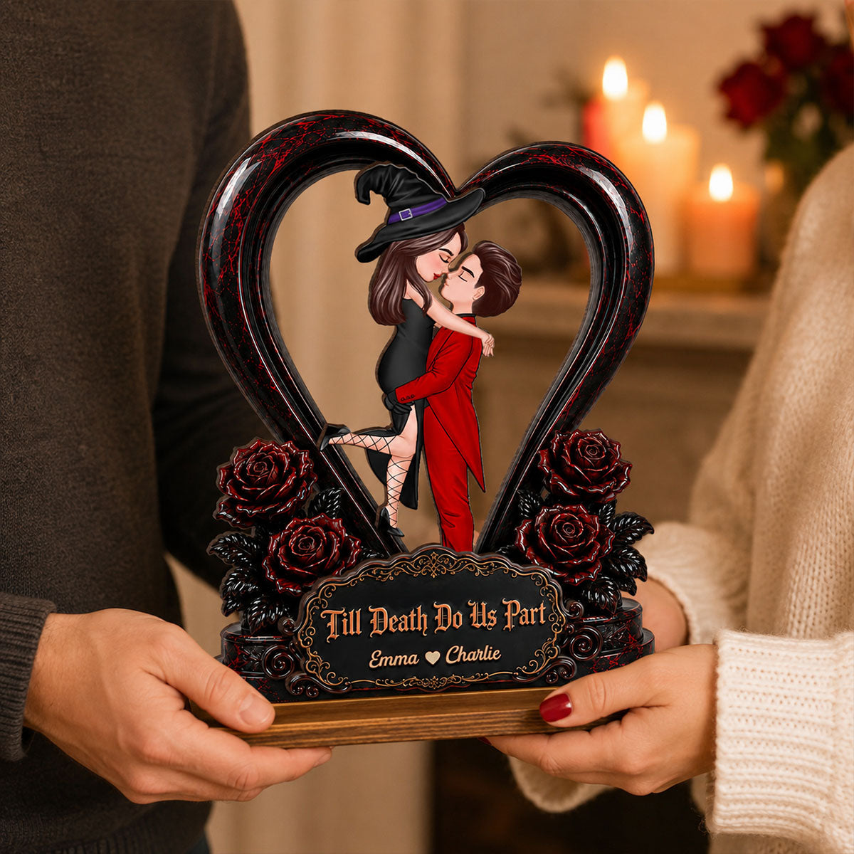 From Our First Kiss Til Our Last Breath Halloween Couple - Personalized 2-Layered Wooden Plaque - Heartfelt Keepsake for Him, for Her