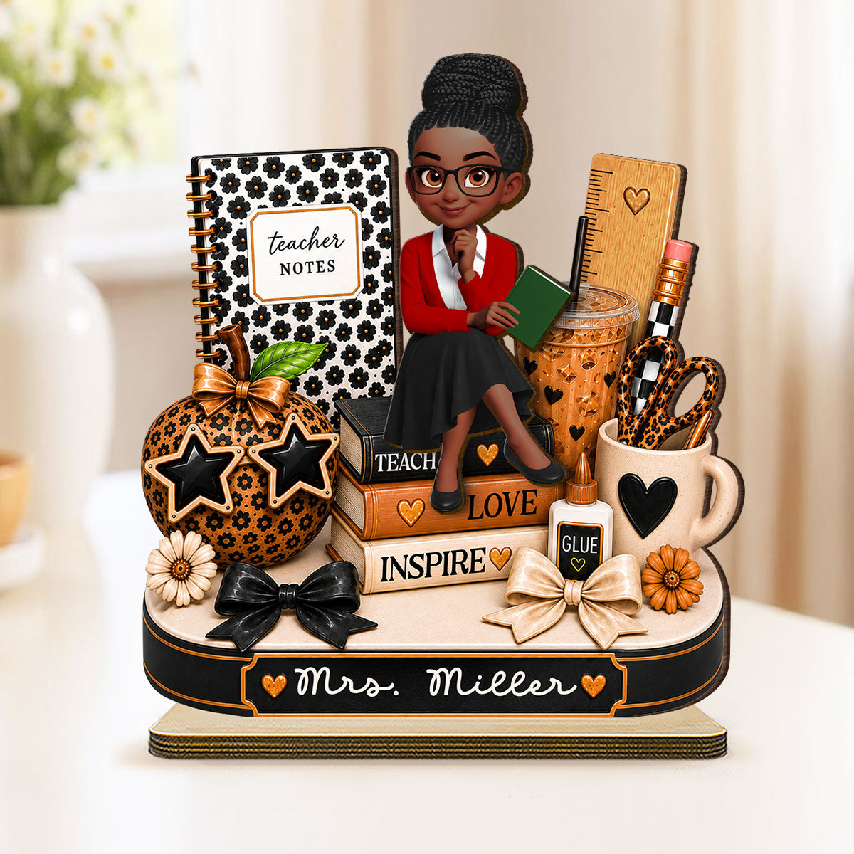 Leopard Style Teacher Life - Personalized 2-Layered Wooden Plaque - Back To School Gift For Teacher, Classroom Decor