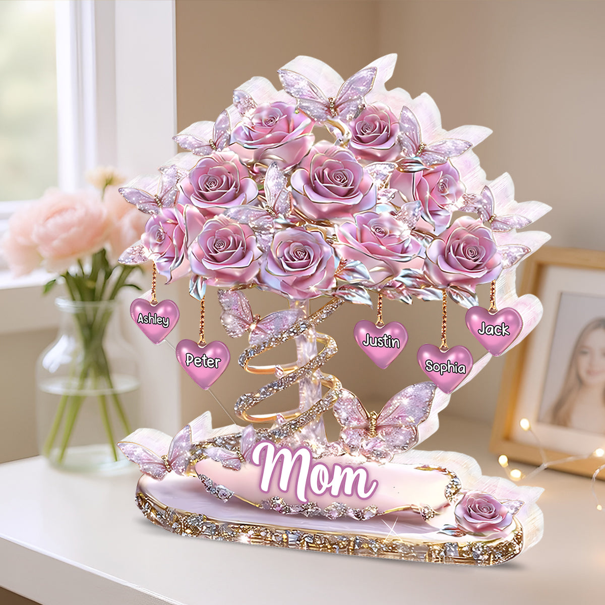 Best Mom Ever Heart Tree - Personalized Acrylic Block Plaque - Heartfelt Gift For Mom, Grandma