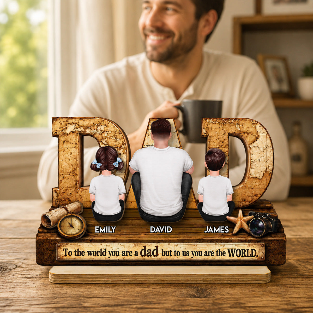 World Best Dad 2D Flat - Personalized Wooden Plaque -  Gift for Dad, Husband