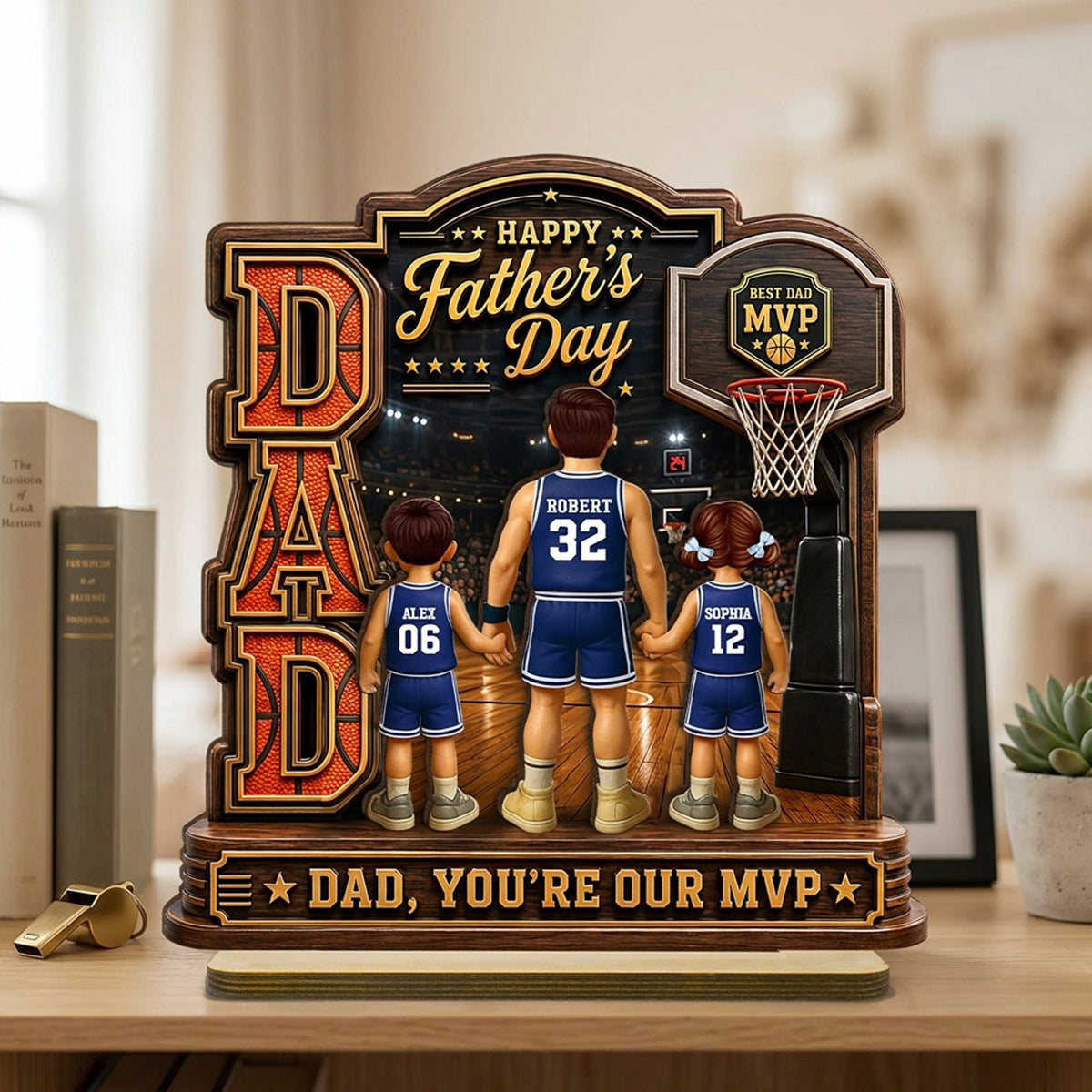 The MVP Dad Basketball - Personalized 2-Layered Wooden Plaque -  Gift For Dad, Husband