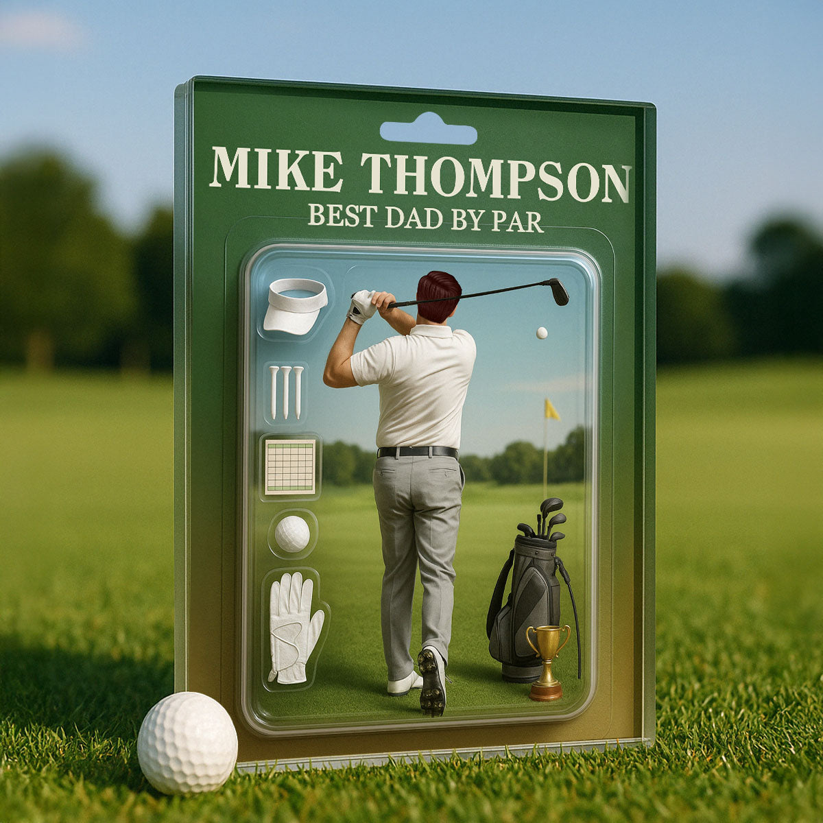 Best Dad Grandpa By Par Gold Lover Man Realistic Figure Style Personalized Acrylic Block Plaque