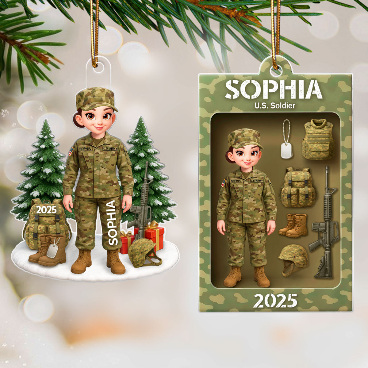 Military Action Figure - Personalized Acrylic Ornament - Special Gift For The Military