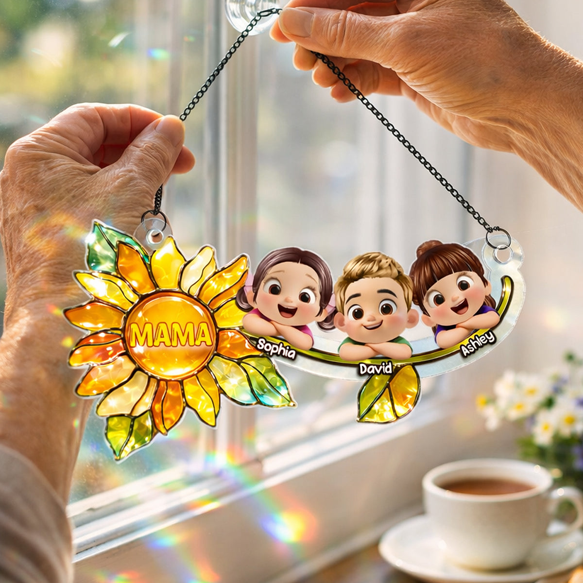 Grandkids Children Sunflower - Personalized Suncatcher - Heartfelt Mother's Day Gift for Grandma, Mom, Wife