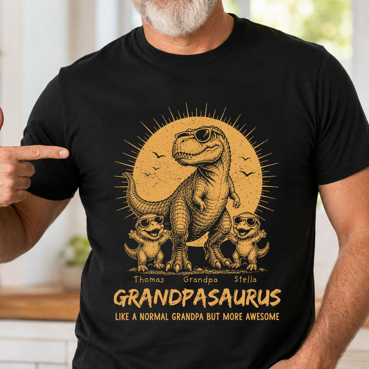Retro Yellow Vintage Grandpasaurus - Personalized Shirt - Funny Father's Day Gift For Dad, Husband