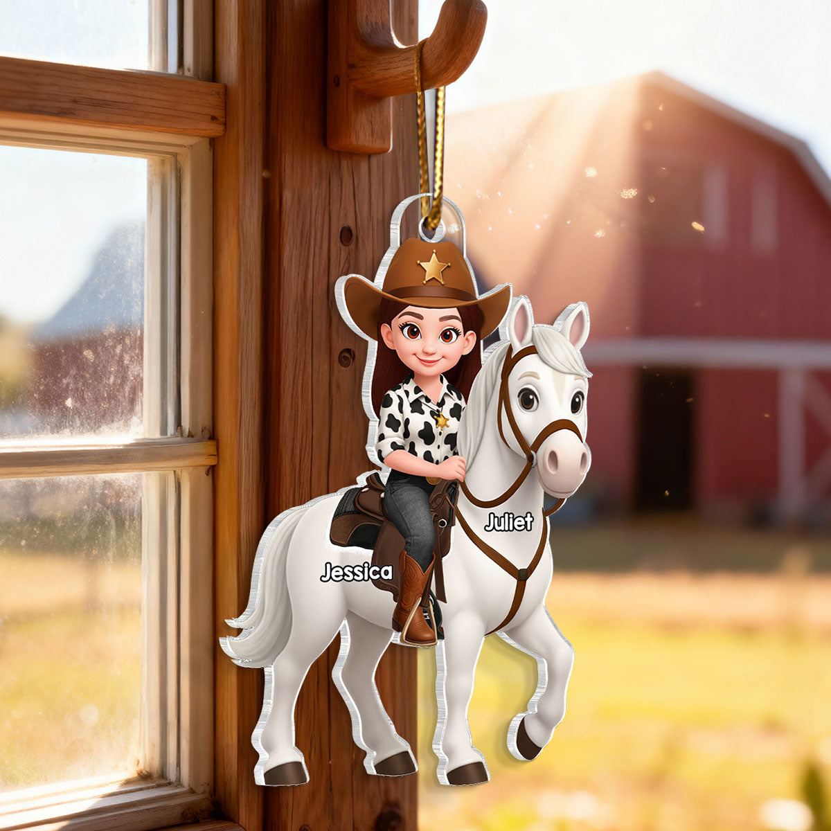 3D Effect Girl And Her Horse - Personalized Acrylic Ornament - Christmas Gift for Horse Lovers