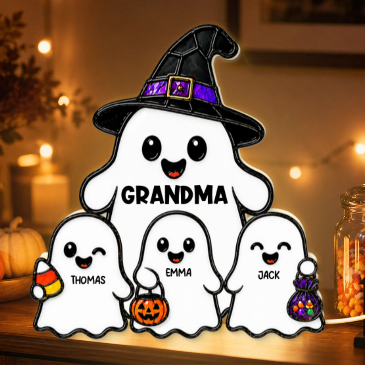 Whimsical Grandma's Boo Crew - Personalized Light Box - Halloween Decoration For Grandma