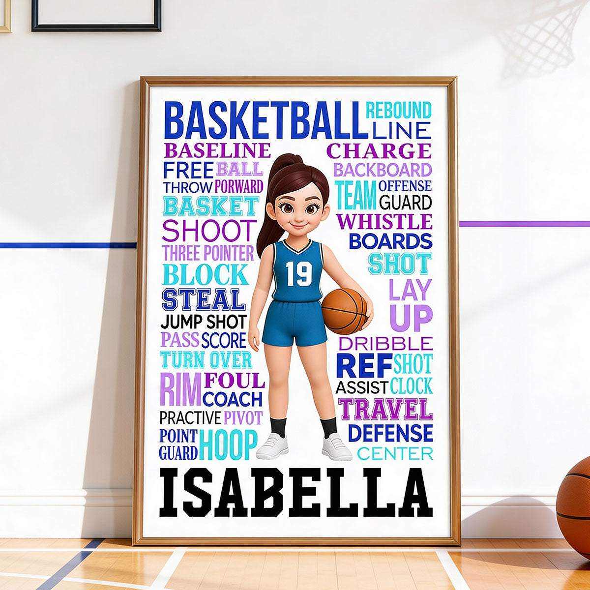 Typography Art Basketball Boy Girl - Personalized Poster - Gift For Basketball Lovers