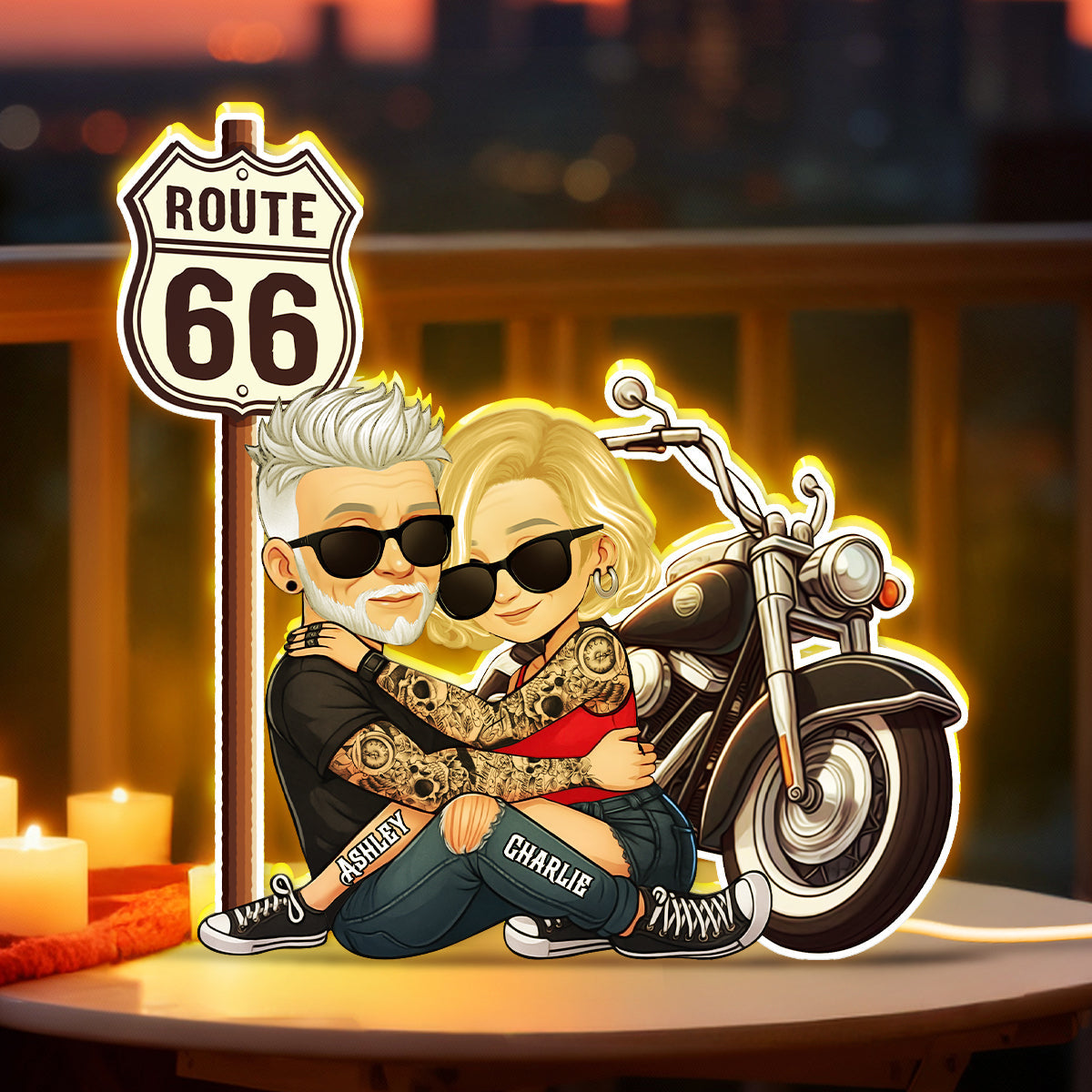 Bikers Couple Riding Partners for Life - Personalized Light Box - Gift for Him, Gift for Her