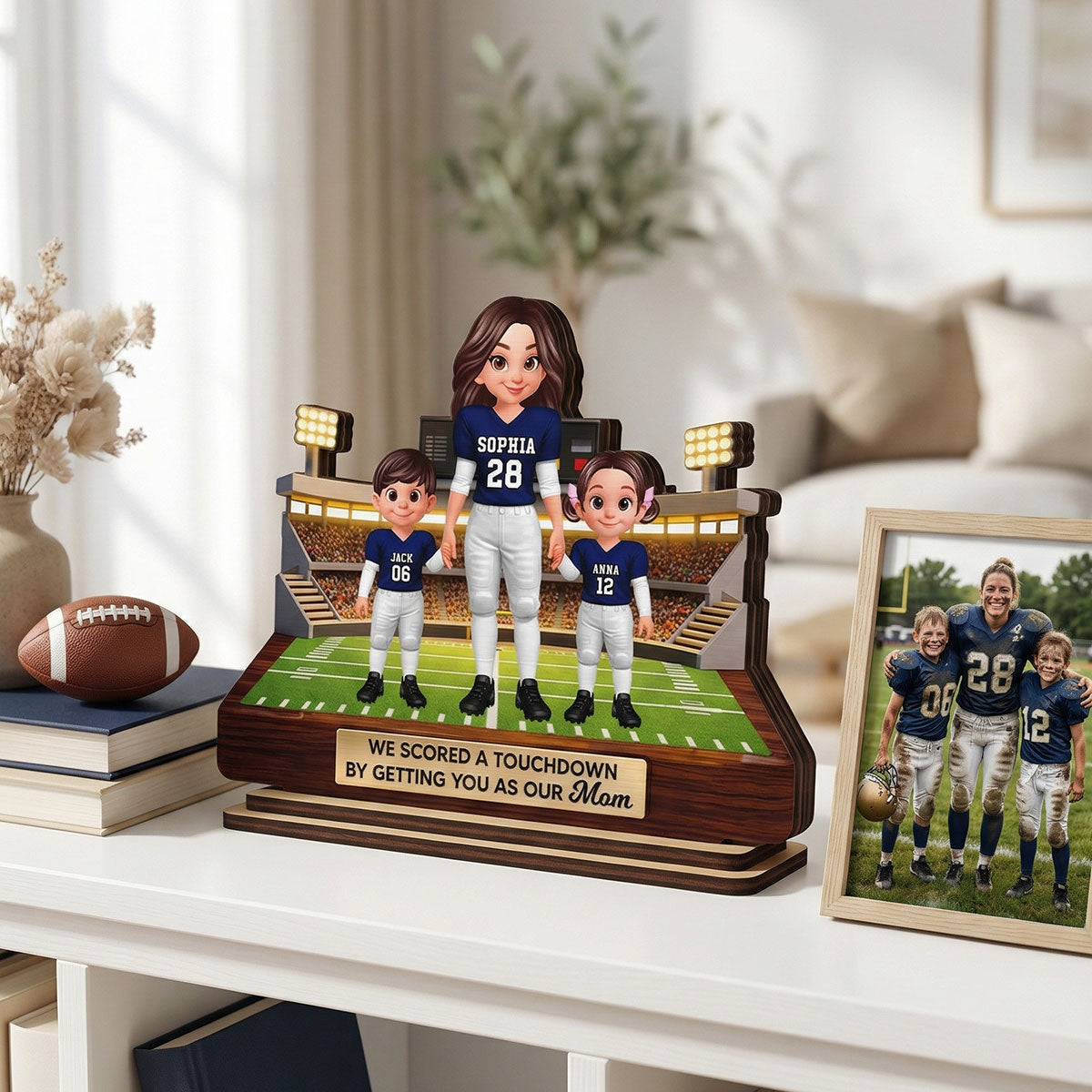 American Football Mom We Scored A Touchdown - Personalized 2-Layered Wooden Plaque - Mother's Day Gift For Mom