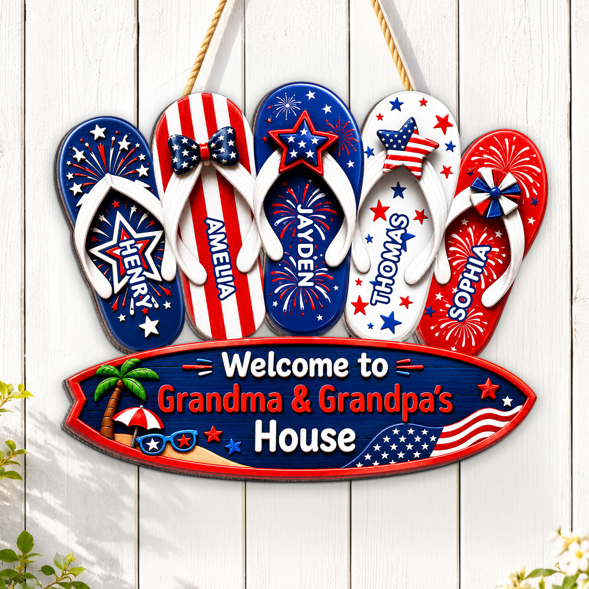 Welcome To Grandma Grandpa House Summer America 250th Anniversary - Personalized Wood Sign - Gift For Grandparents, 4th of July Decoration
