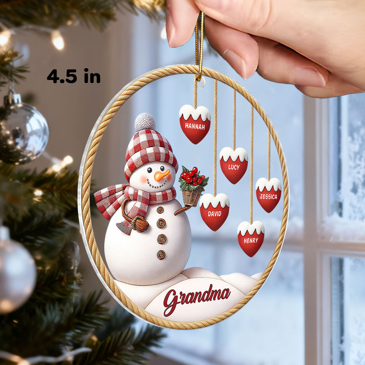 3D Effect Grandma Snowman With Grandkids Name - Personalized Acrylic Ornament - Christmas Decor For Grandma
