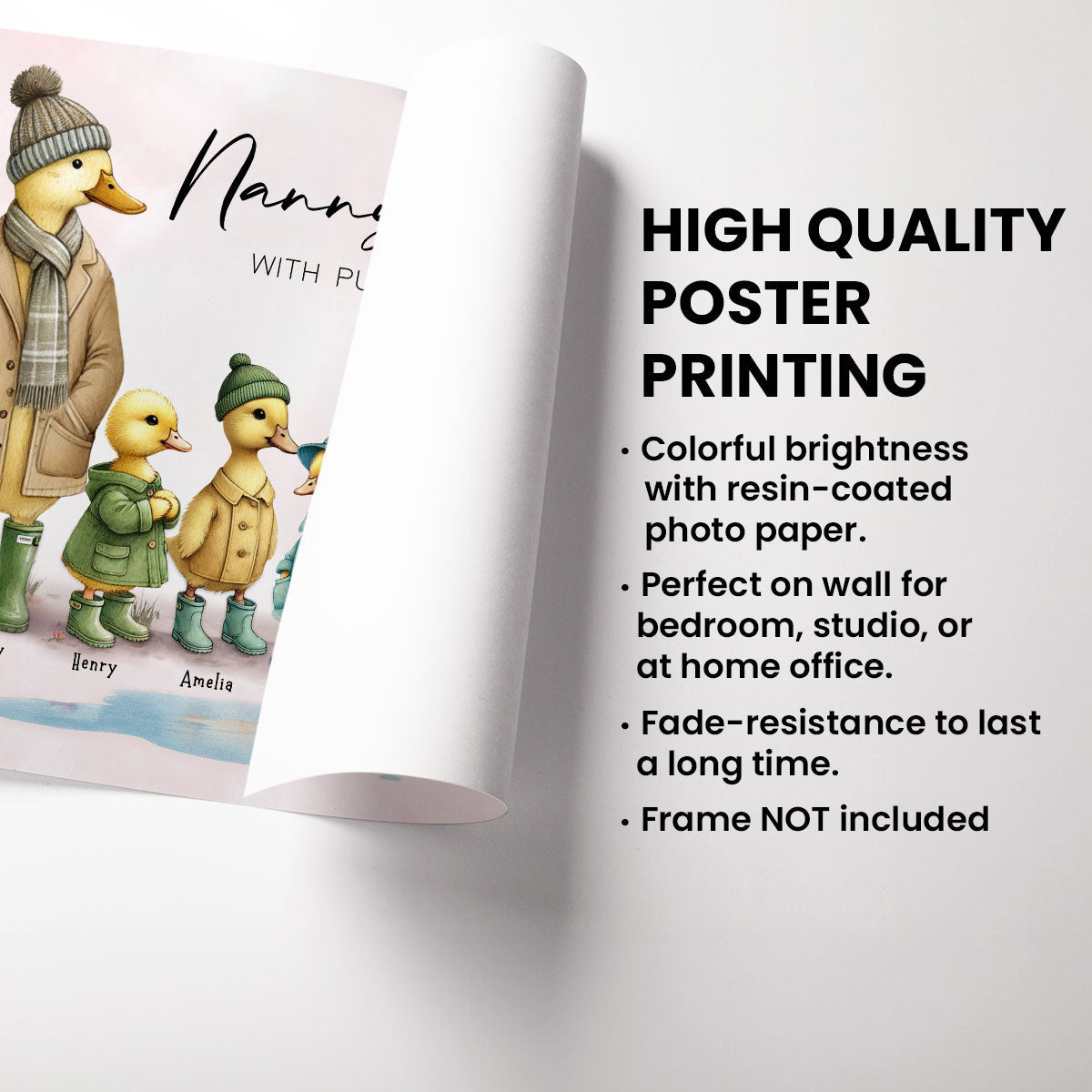Nanny's Flock Gift For Grandma Nana Grammy Cute Ducks Personalised Poster, Gift
