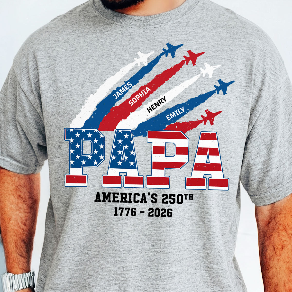 Proud Dad Grandpa Nation Flag American 250th Anniversary Light Color - Personalized Shirt - Gift For Dad, Grandpa