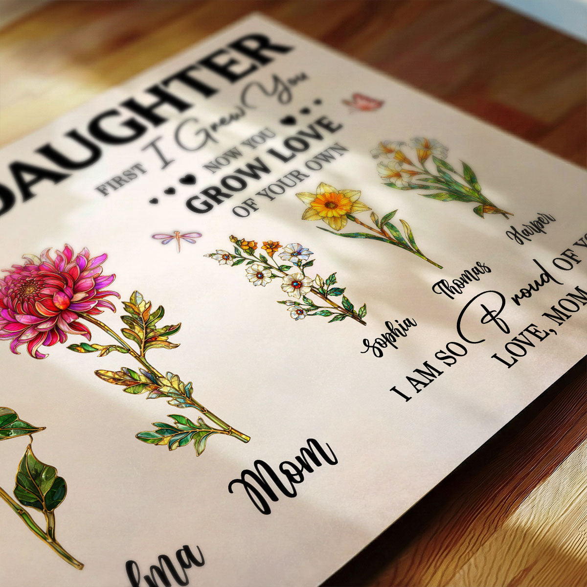 To My Daughter First I Grew You Birth Month Flowers Custom Kids Names- Personalized Poster - Mother's Day Gift For Daughter