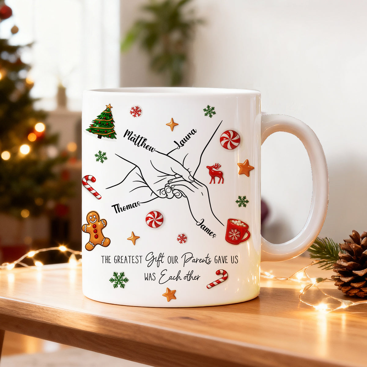 Brothers And Sisters Hands Line Art - Personalized Mug - Christmas Gift For Brother, For Sister