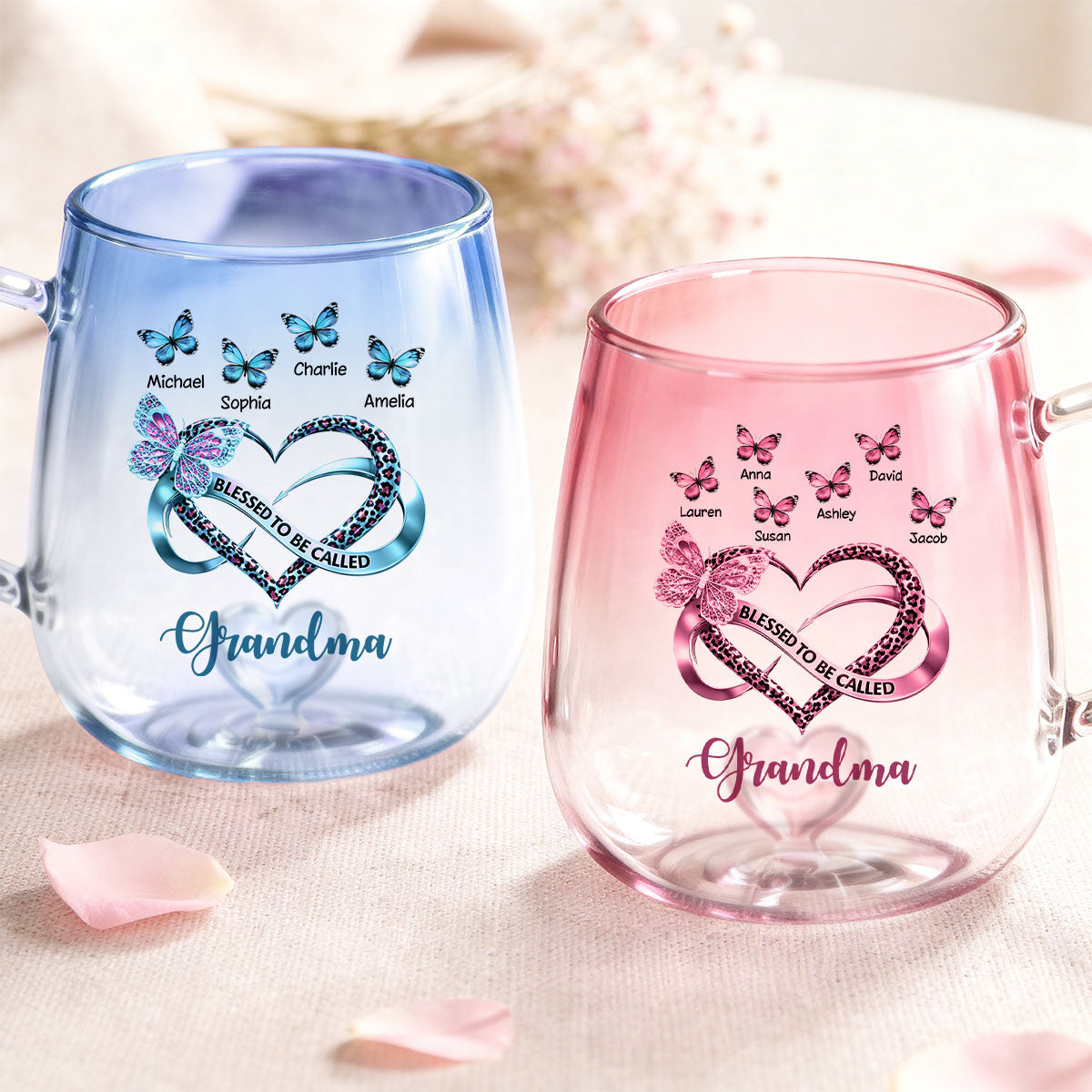 Blessed To Be Called Grandma - Personalized Glass Mug - Heartfelt Mother's Day Gift for Mom, Grandma, Wife
