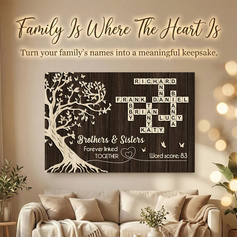 Brothers and Sisters Forever Linked Together Crossword Wall Art - Personalized Poster - Sentimental Gift for Siblings