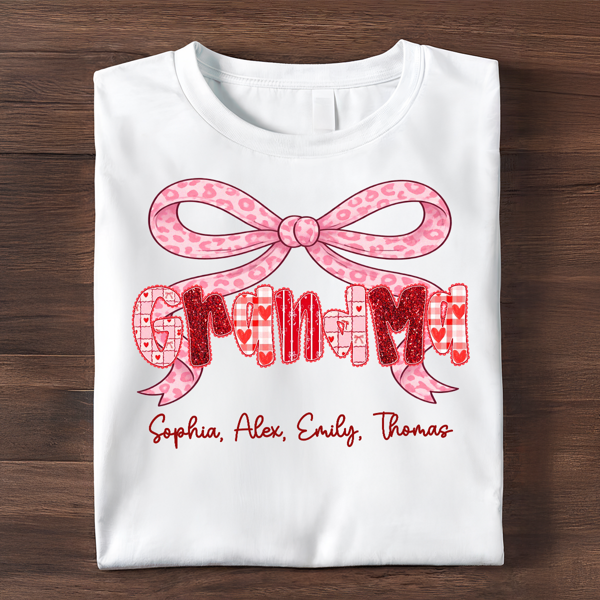 Preppy Valentine Pattern Grandma Mom Nana With Kids Name - Personalized Shirt - Valentine's Day Gift For Grandma