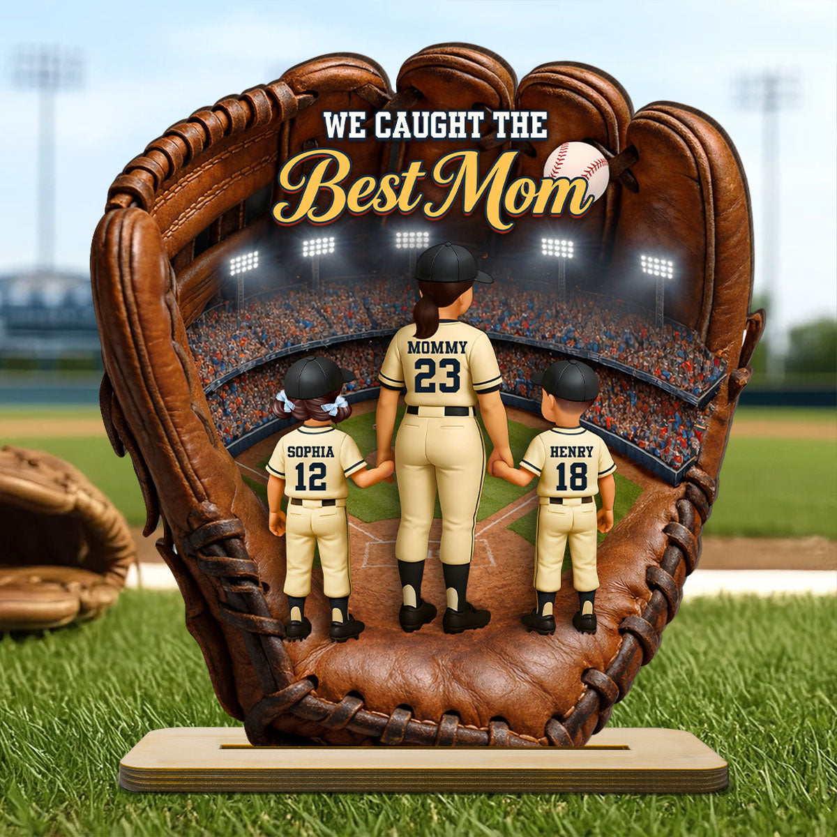 The Home Run Heart Mom Kids - Personalized 2-Layered Wooden Plaque - Gift For Mom