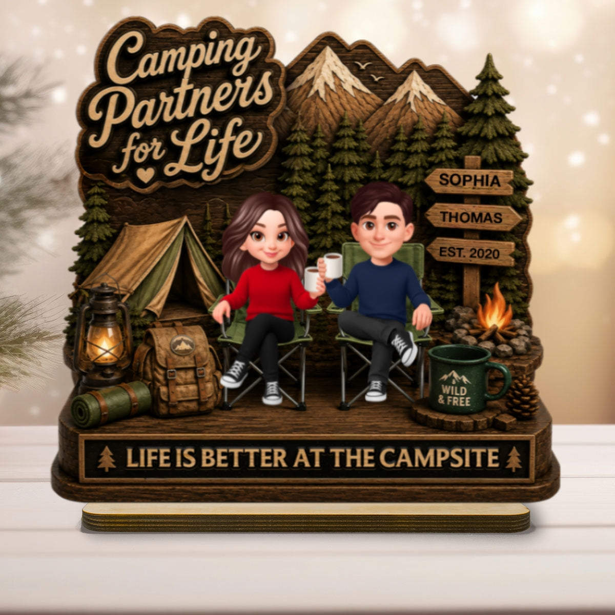 Camping Partners For Life 2D Flat - Personalized 2-Layered Wooden Plaque