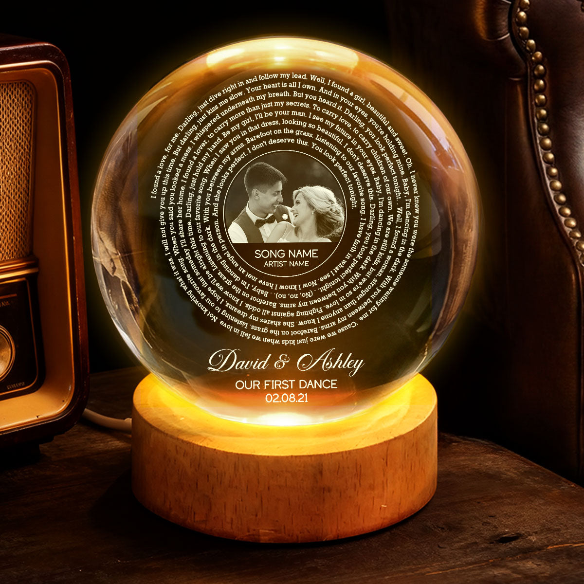 Custom Song Lyrics Our Favorite Song - Personalized Crystal Ball LED Night Light - Sentimental Valentine's Day Gift for her, for him